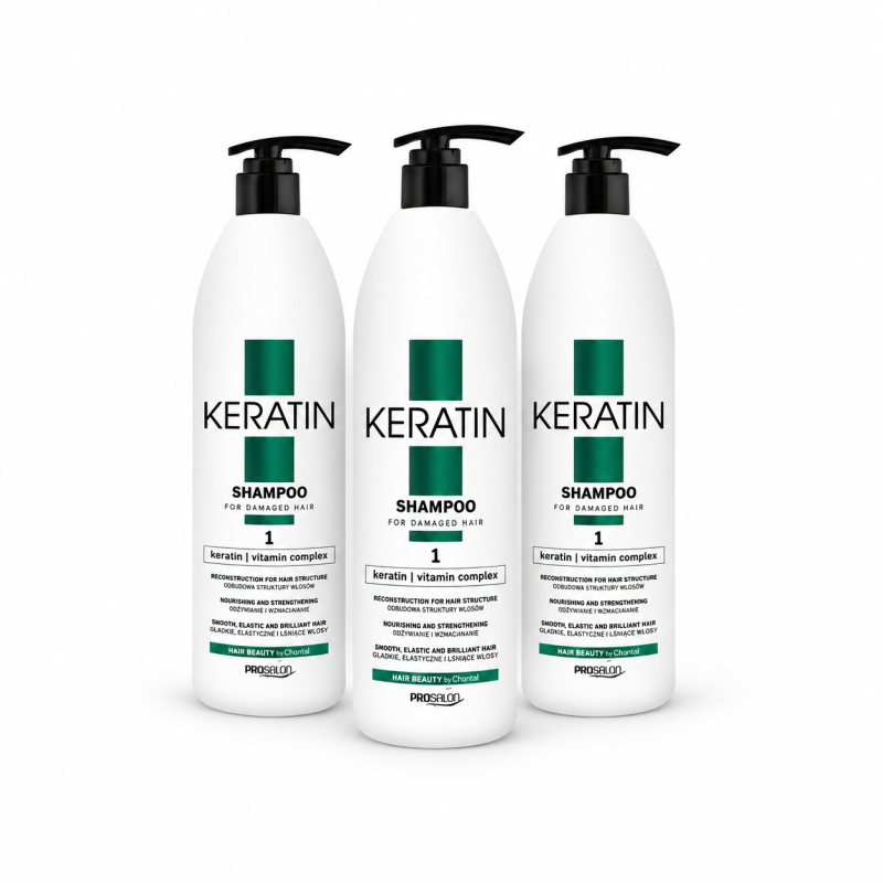 Zestaw 3x Szampon regenerujący z keratyną do włosów Chantal Prosalon Keratin 1000 ml Zestaw 3x Szampon regenerujący z keratyną do włosów Chantal Prosalon Keratin 1000 ml