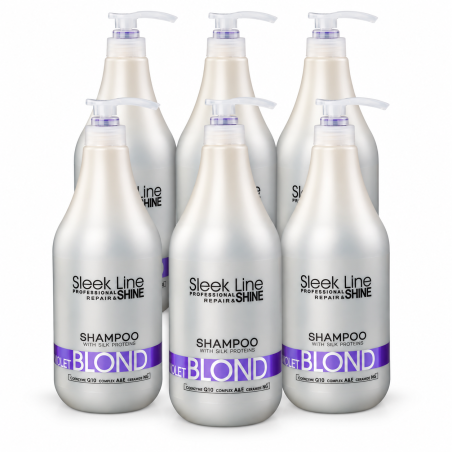 Zestaw 6x Szampon neutralizujący do włosów blond Stapiz Sleek Line Violet Blond 1000 ml