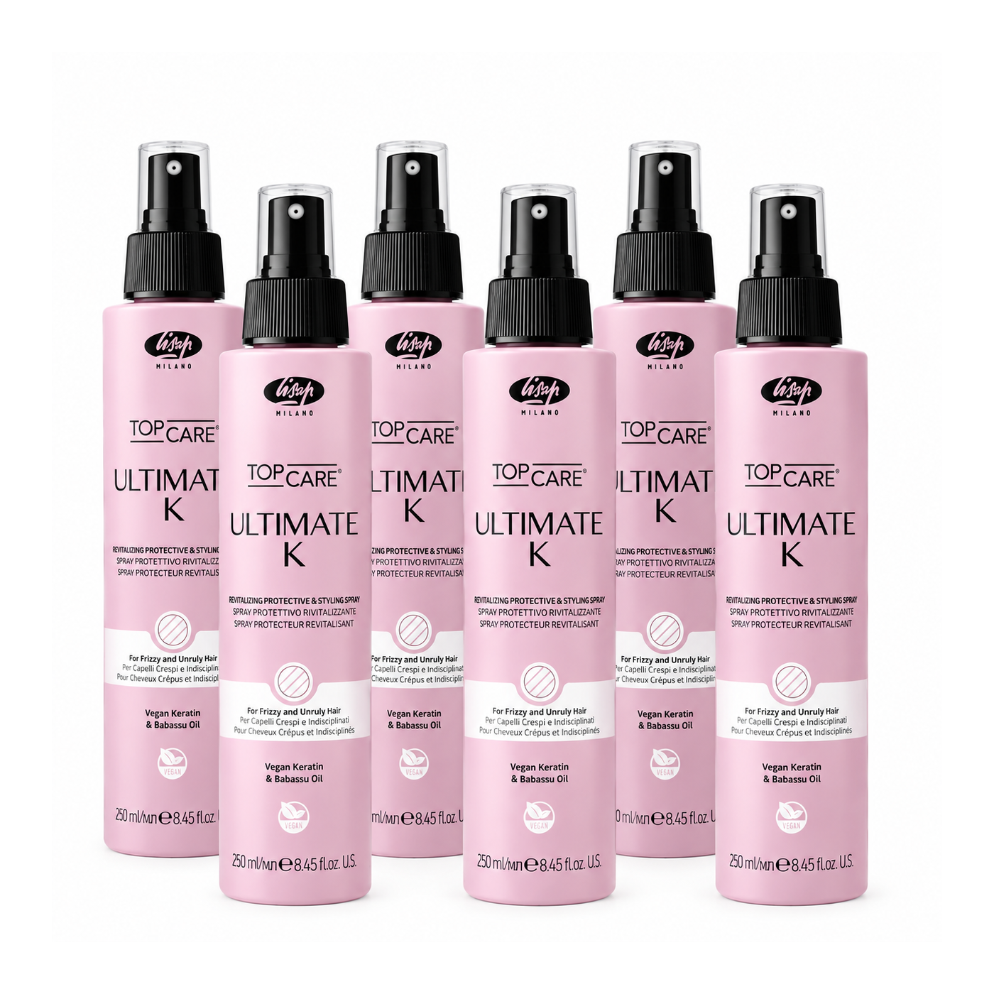 Zestaw 6x Spray termoochronny do prostowania włosów Lisap Top Care Ultimate K 250 ml Zestaw 6x Spray termoochronny do prostowania włosów Lisap Top Care Ultimate K 250 ml