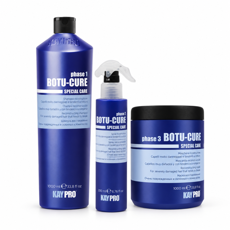 Zestaw do włosów zniszczoncyh: szampon, maska i spray KayPro Botu-Cure