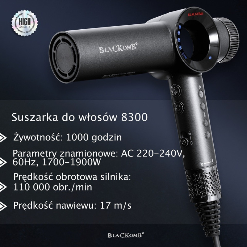 Suszarka do włosów z jonizacją BlaCKomB Ponik's 1900 W Suszarka do włosów z jonizacją BlaCKomB Ponik's 1900 W
