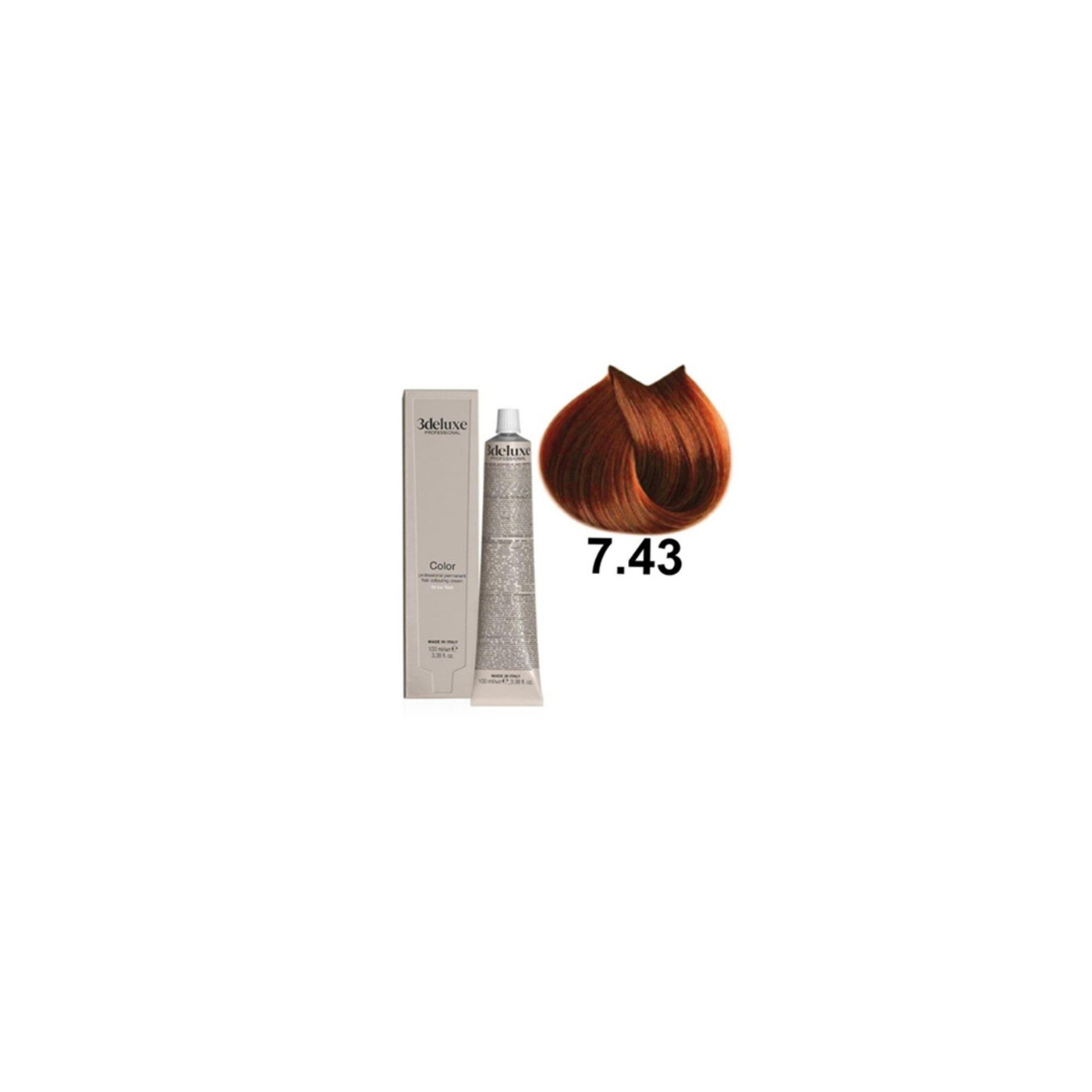 Farba do włosów z olejkiem arganowym i ekstraktem z nagietka 3Deluxe Professional 7.43 średni miedziano złoty blond 100 ml