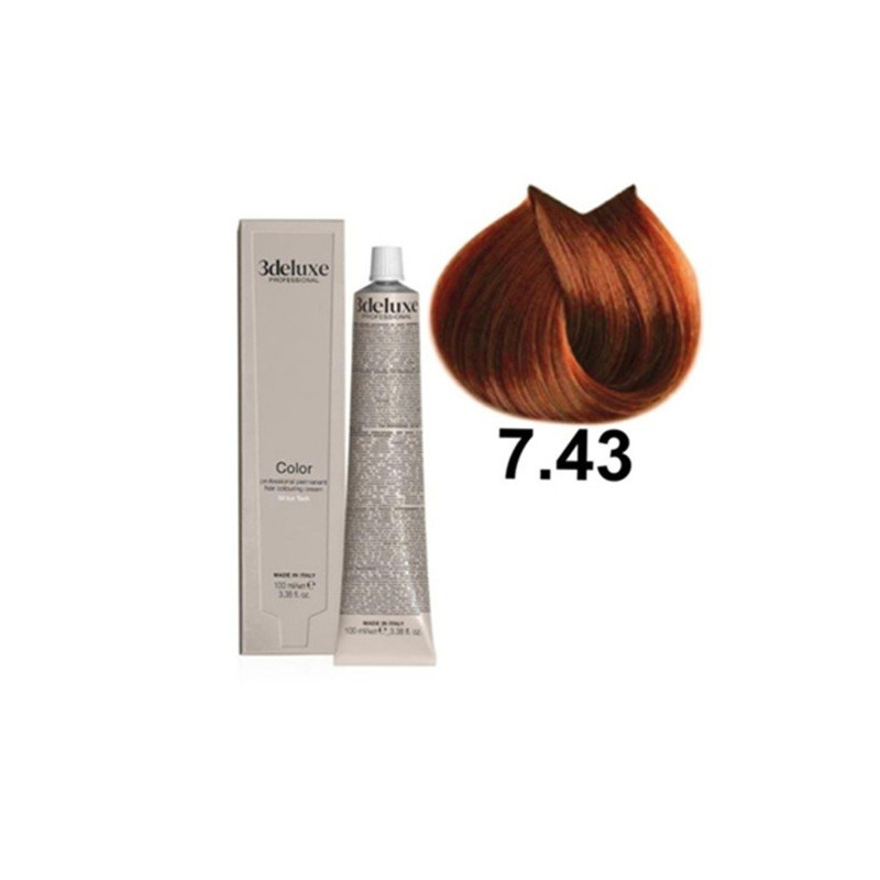 Farba do włosów z olejkiem arganowym i ekstraktem z nagietka 3Deluxe Professional 7.43 średni miedziano złoty blond 100 ml