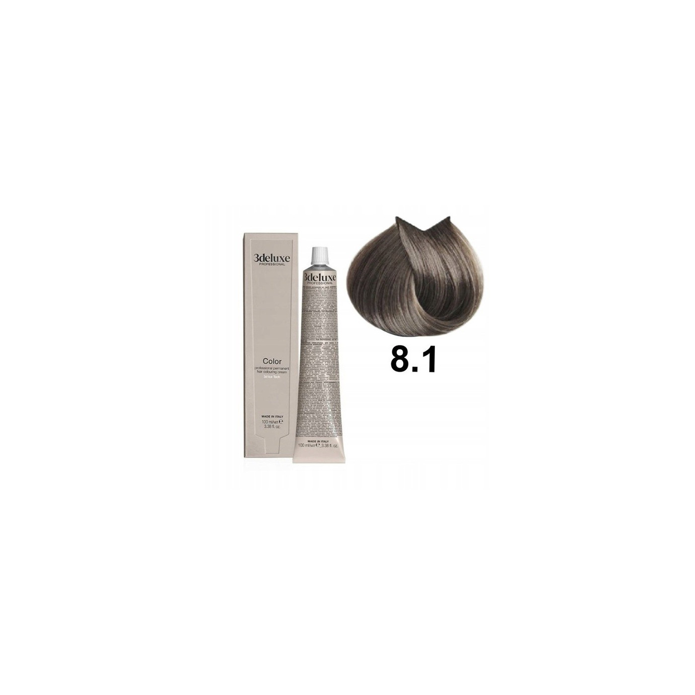 Farba do włosów z olejkiem arganowym i ekstraktem z nagietka 3Deluxe Professional 8.1 jasny popielaty blond 100 ml Farba do włosów z olejkiem arganowym i ekstraktem z nagietka 3Deluxe Professional 8.1 jasny popielaty blond 100 ml