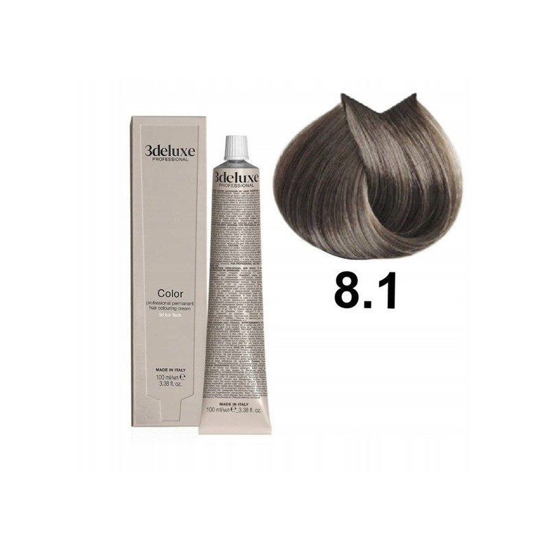 Farba do włosów z olejkiem arganowym i ekstraktem z nagietka 3Deluxe Professional 8.1 jasny popielaty blond 100 ml Farba do włosów z olejkiem arganowym i ekstraktem z nagietka 3Deluxe Professional 8.1 jasny popielaty blond 100 ml