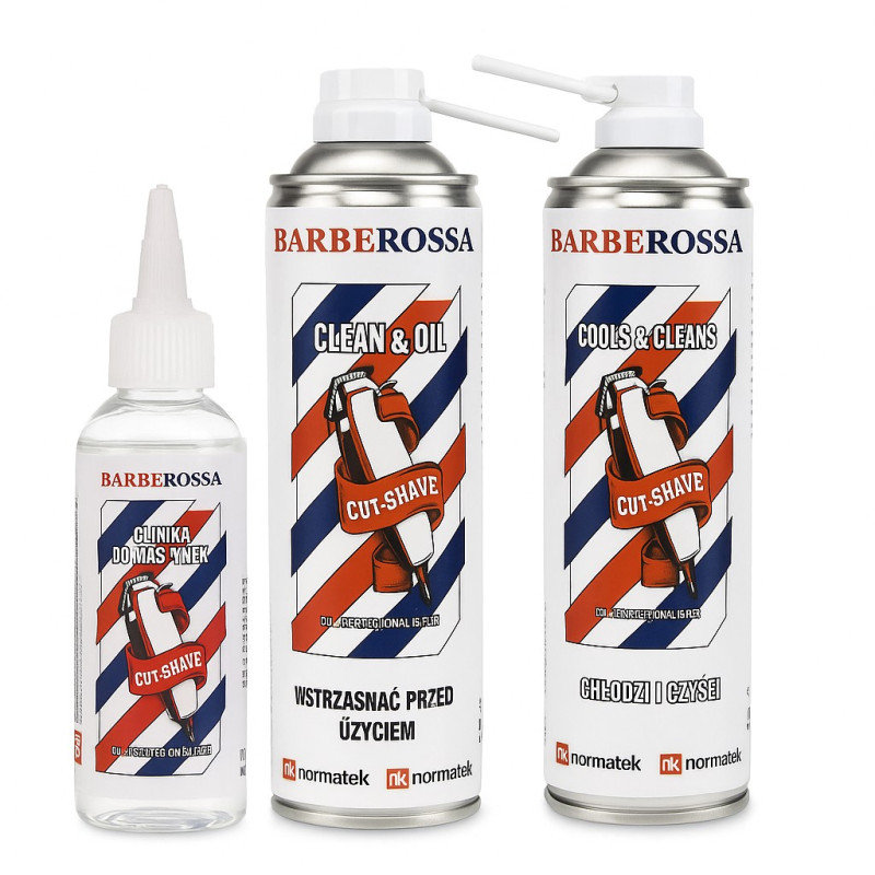 Zestaw do maszynek: sprężone powietrze, spray i oliwka Barberossa