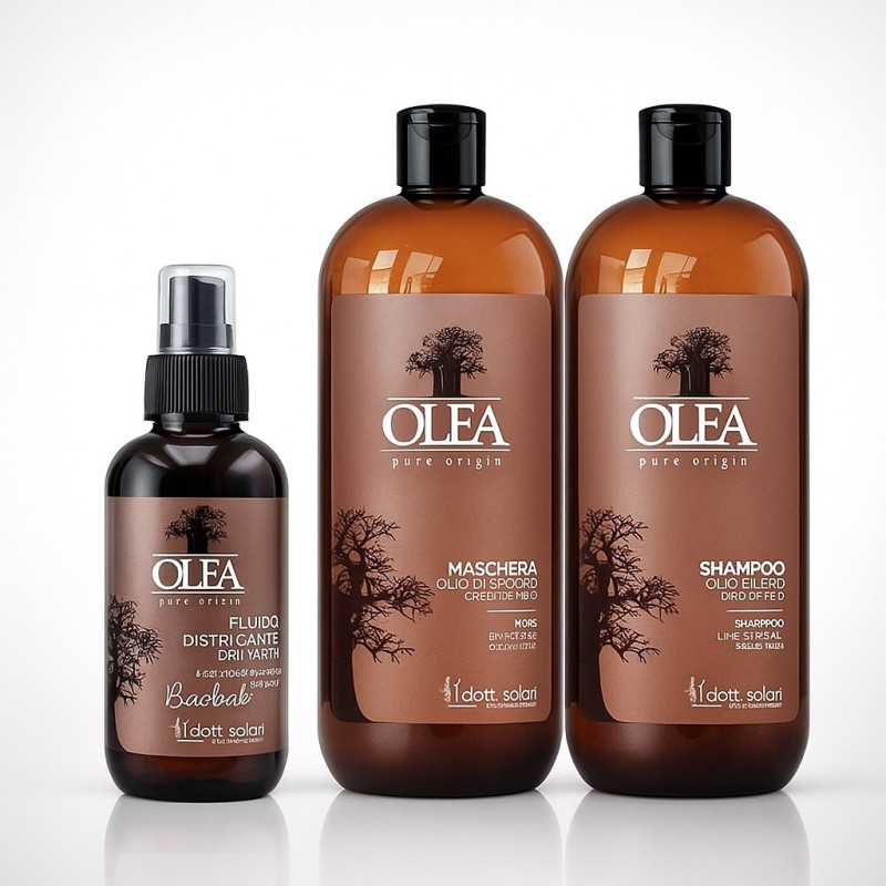 Zestaw do włosów z baobabem i olejem lnianym: szampon, maska i fluid Olea Baobab