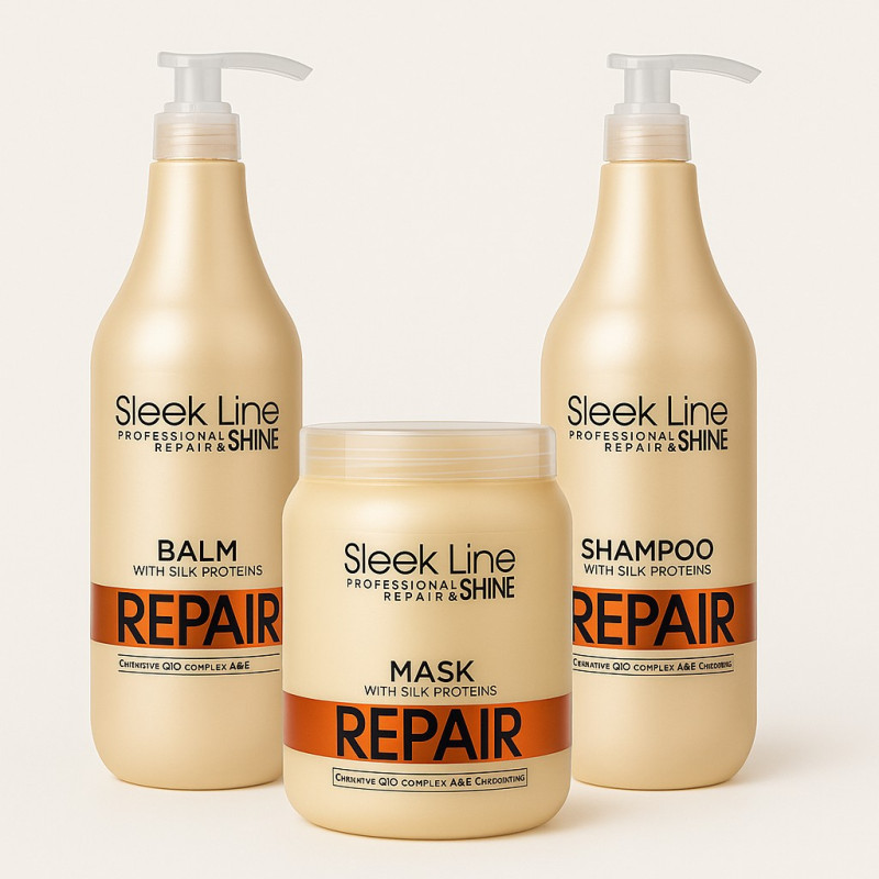Zestaw z jedwabiem do włosów: szampon, maska i balsam Stapiz Sleek Line Repair 1000 ml Zestaw z jedwabiem do włosów: szampon, maska i balsam Stapiz Sleek Line Repair 1000 ml