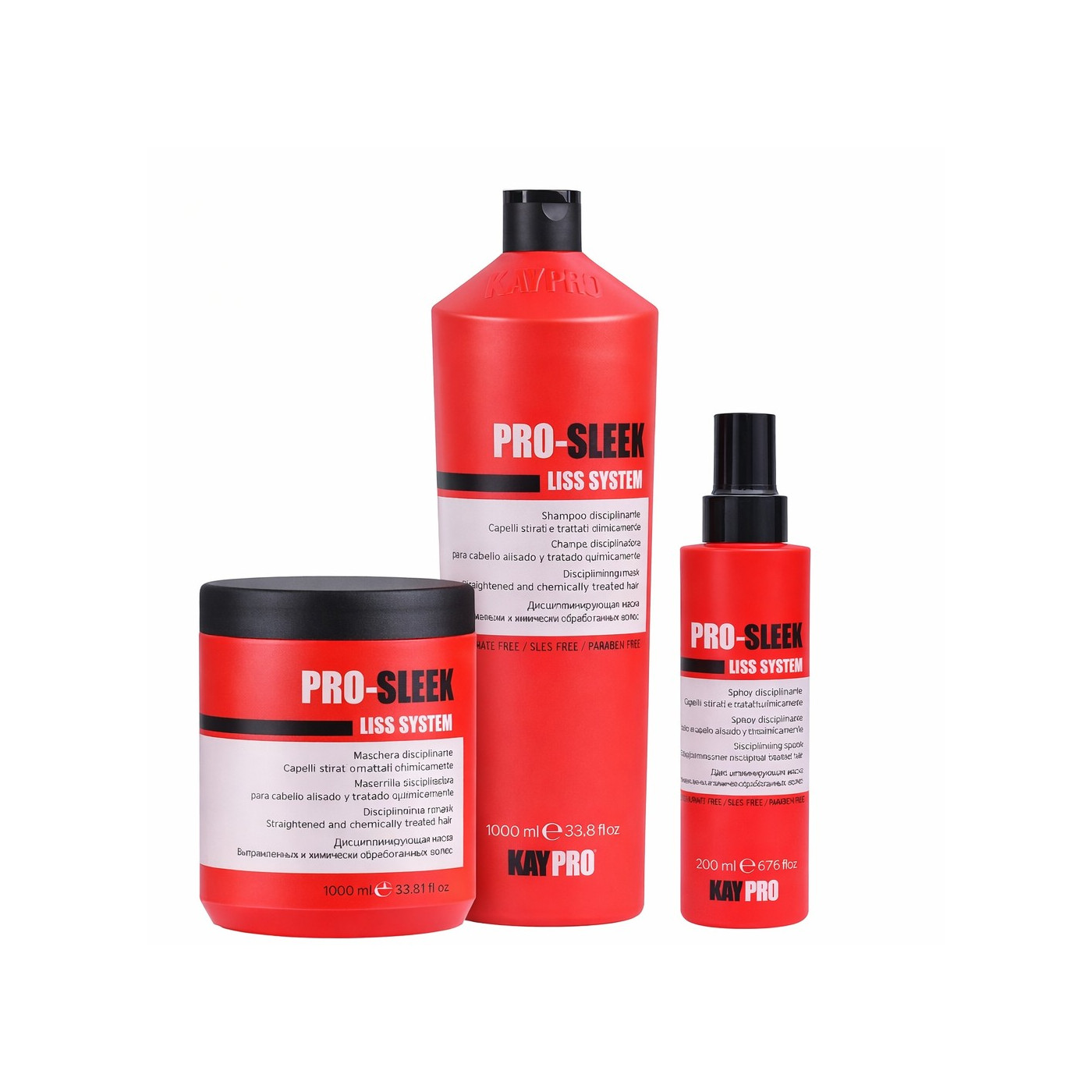 Zestaw do włosów prostowanych: szampon, maska i spray KayPro Pro Sleek Liss System