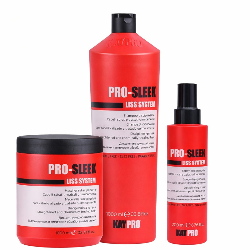 Zestaw do włosów prostowanych: szampon, maska i spray KayPro Pro Sleek Liss System