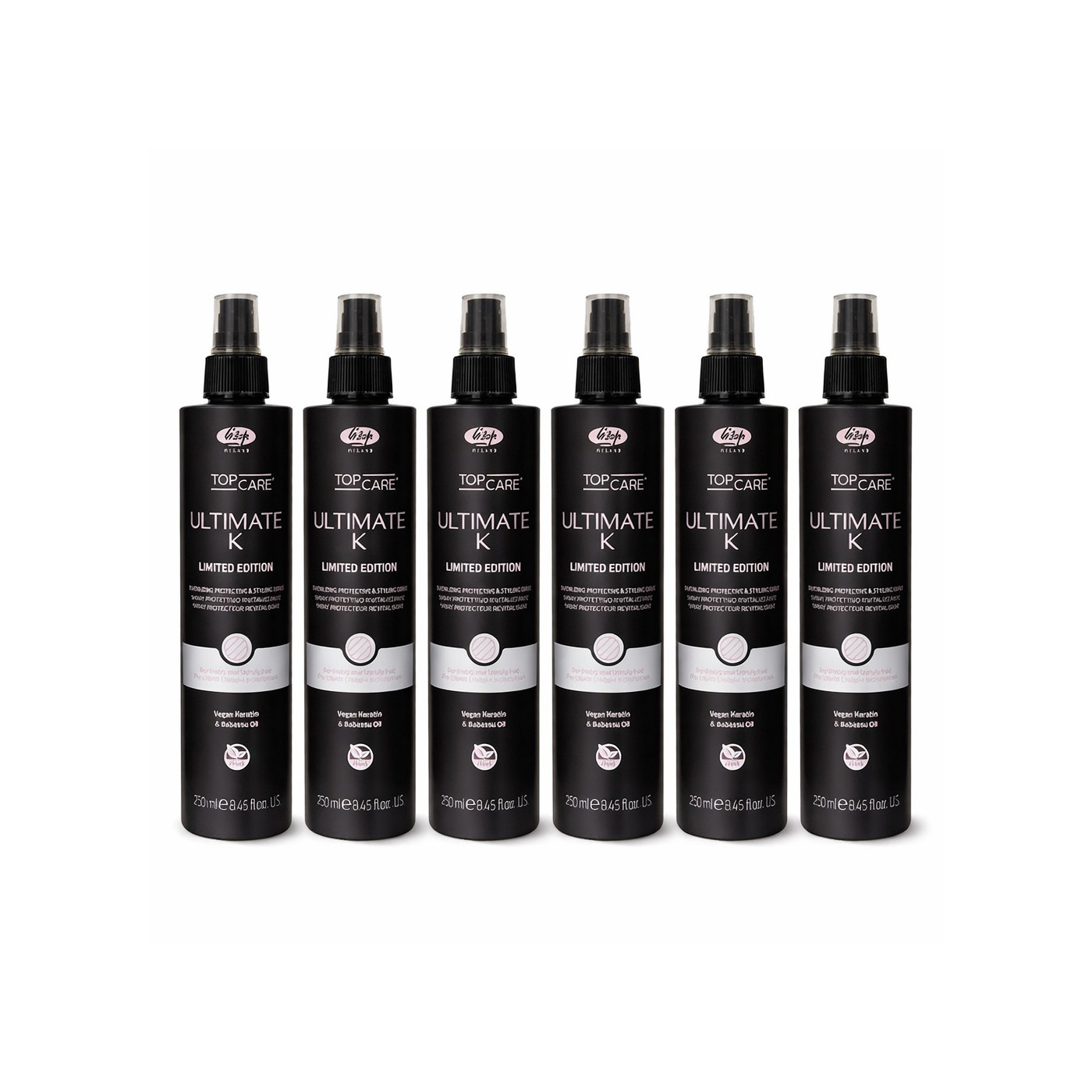 Zestaw 6x Spray termoochronny do prostowania włosów Lisap Top Care Ultimate K Limited Black 250 ml Zestaw 6x Spray termoochronny do prostowania włosów Lisap Top Care Ultimate K Limited Black 250 ml